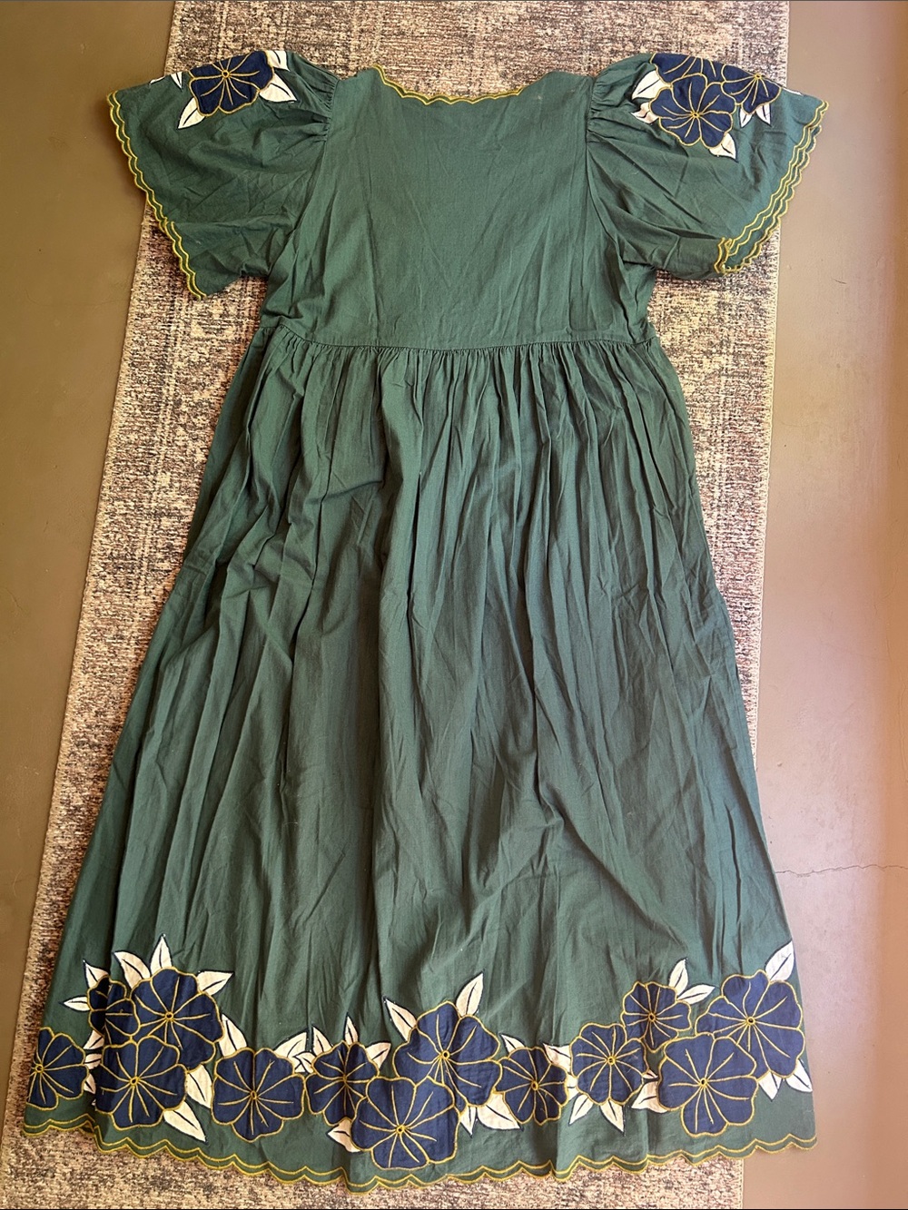 The Great Midi Dress Palm Leaf Floral 2 M Cotton Hawaiian Green Short Sleeve - Picture 8 of 9